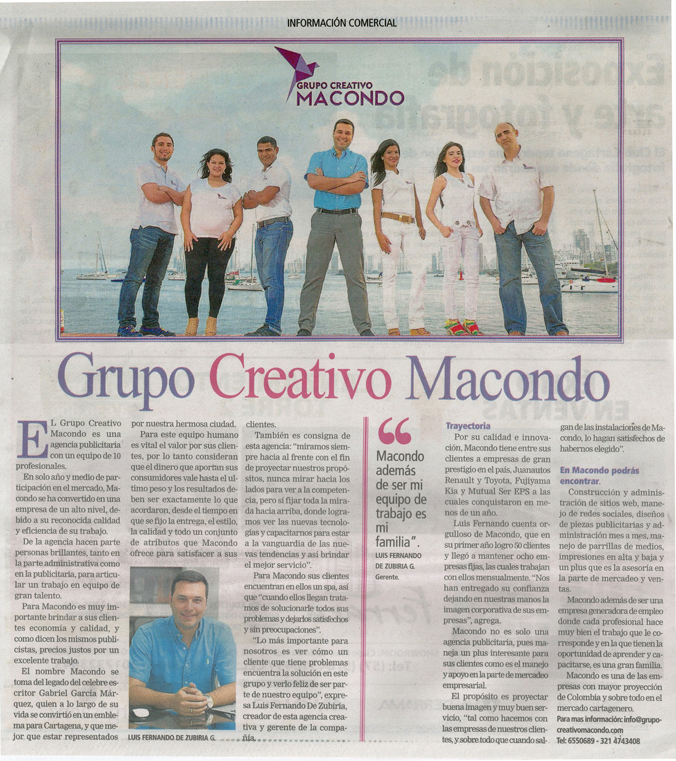 Entrevista en el periódico GENTE al Grupo Creativo Macondo Entrevista en el periódico GENTE al Grupo Creativo Macondo
